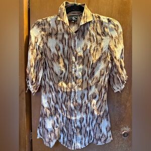 Just Cavalli by Roberto Cavalli Snake Print Silk Semi Sheer Blouse Top Designer